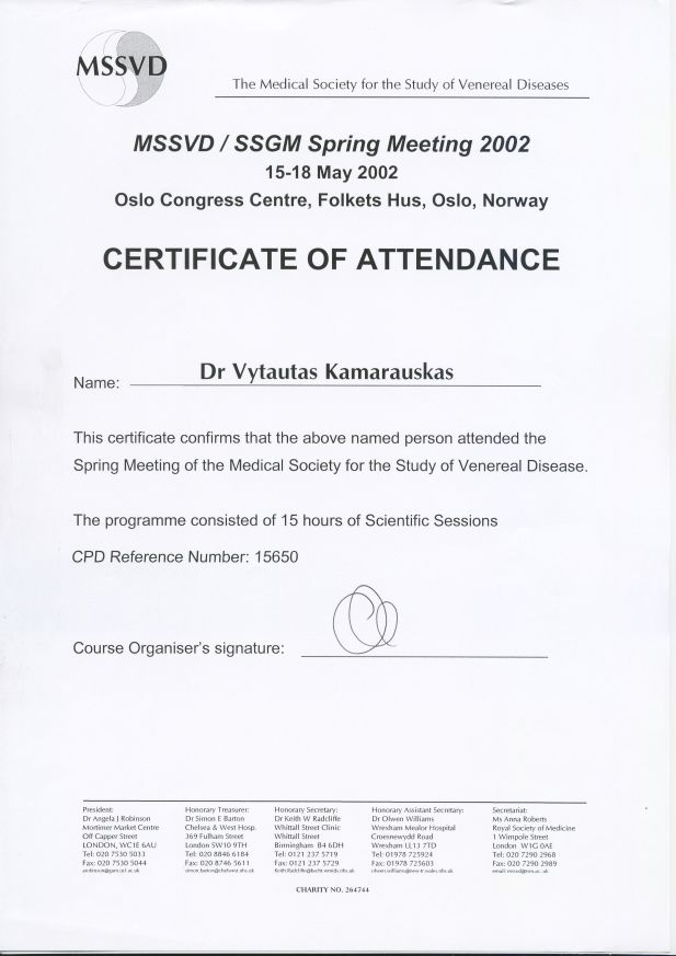 Medical Society for the Study of Venereal Diseases Spring Meeting 2002, 15-18 May in Oslo Congress Centre