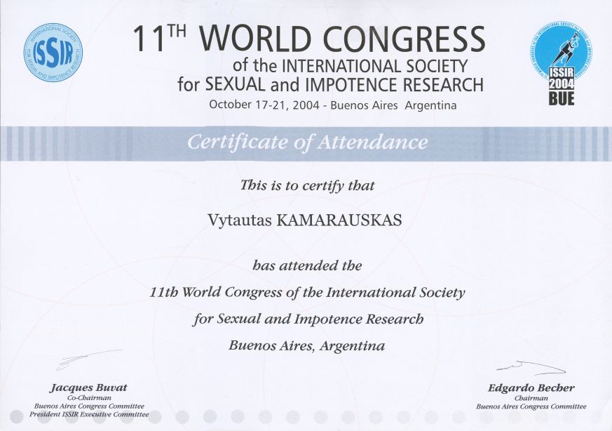 11th World Congress of the International Society for Sexual and Impotence Research in Buenos Aires, October 17-21, 2004