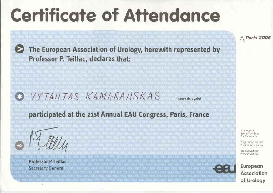 21st Annual European Association of Urology Congress in Paris, 2006 April 5-8th