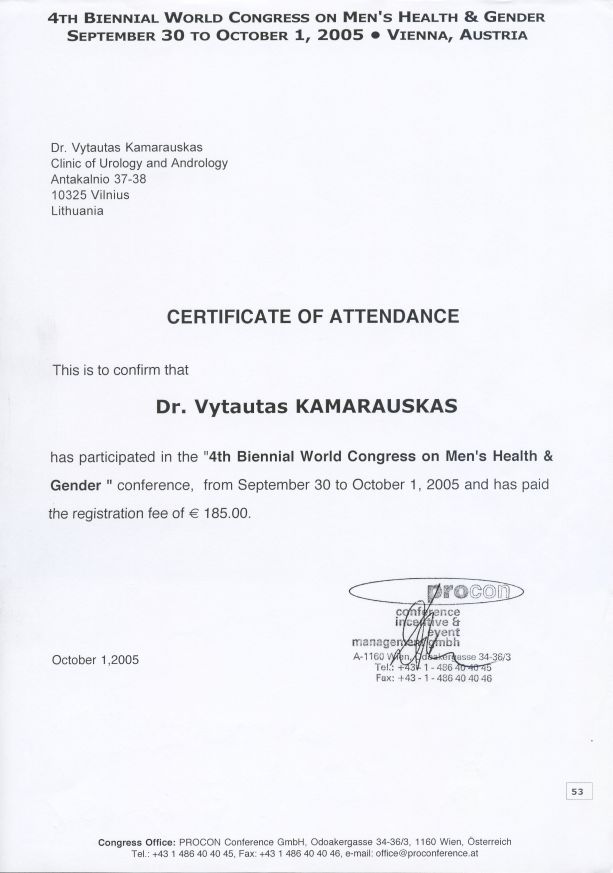 4th Biennial World Congress on Men's Health & Gender in Vienna, September 30 to October 1, 2005