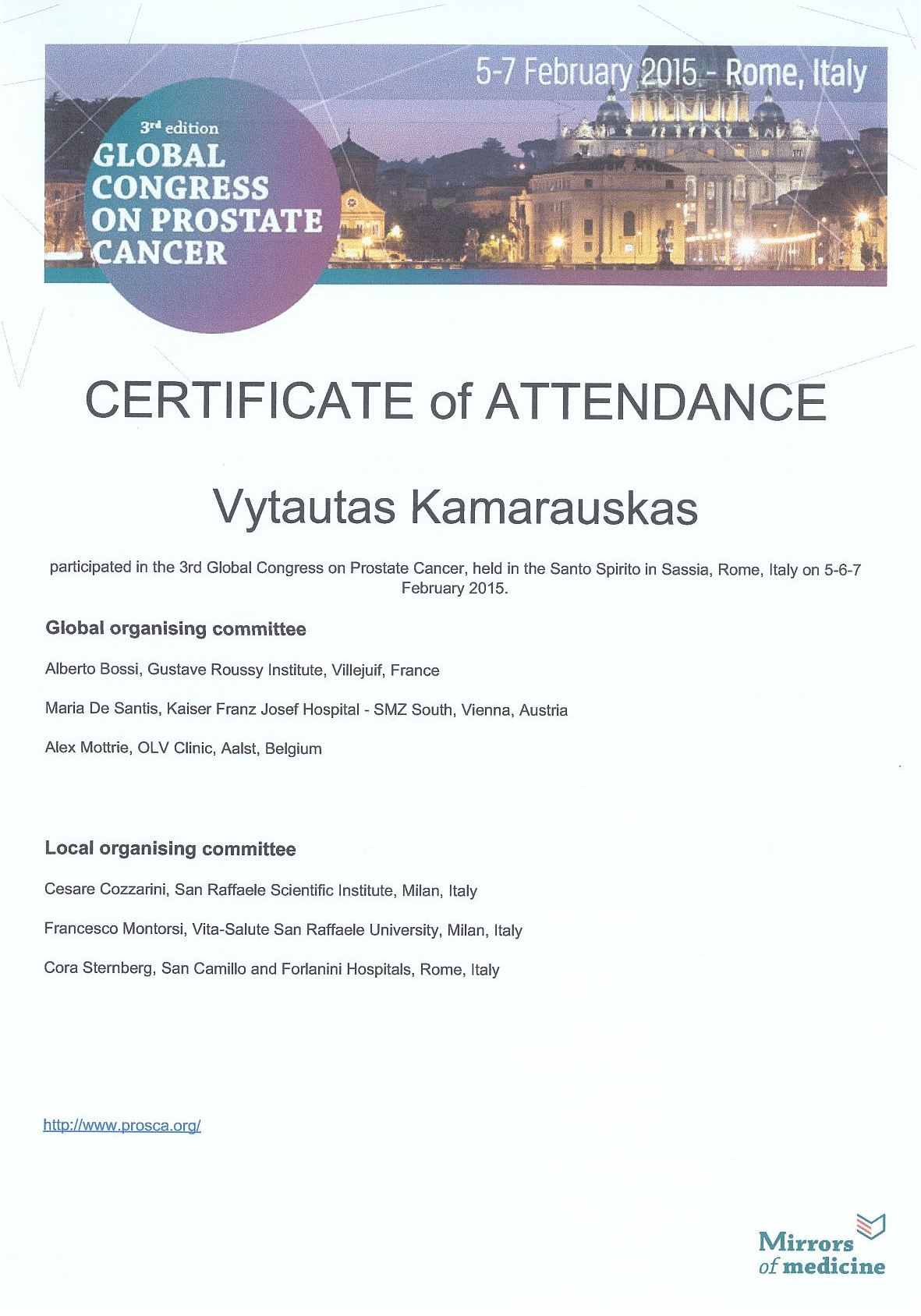 3rd Global Congress of Prostate Cancer in Rome, 5-6-7 February 2015