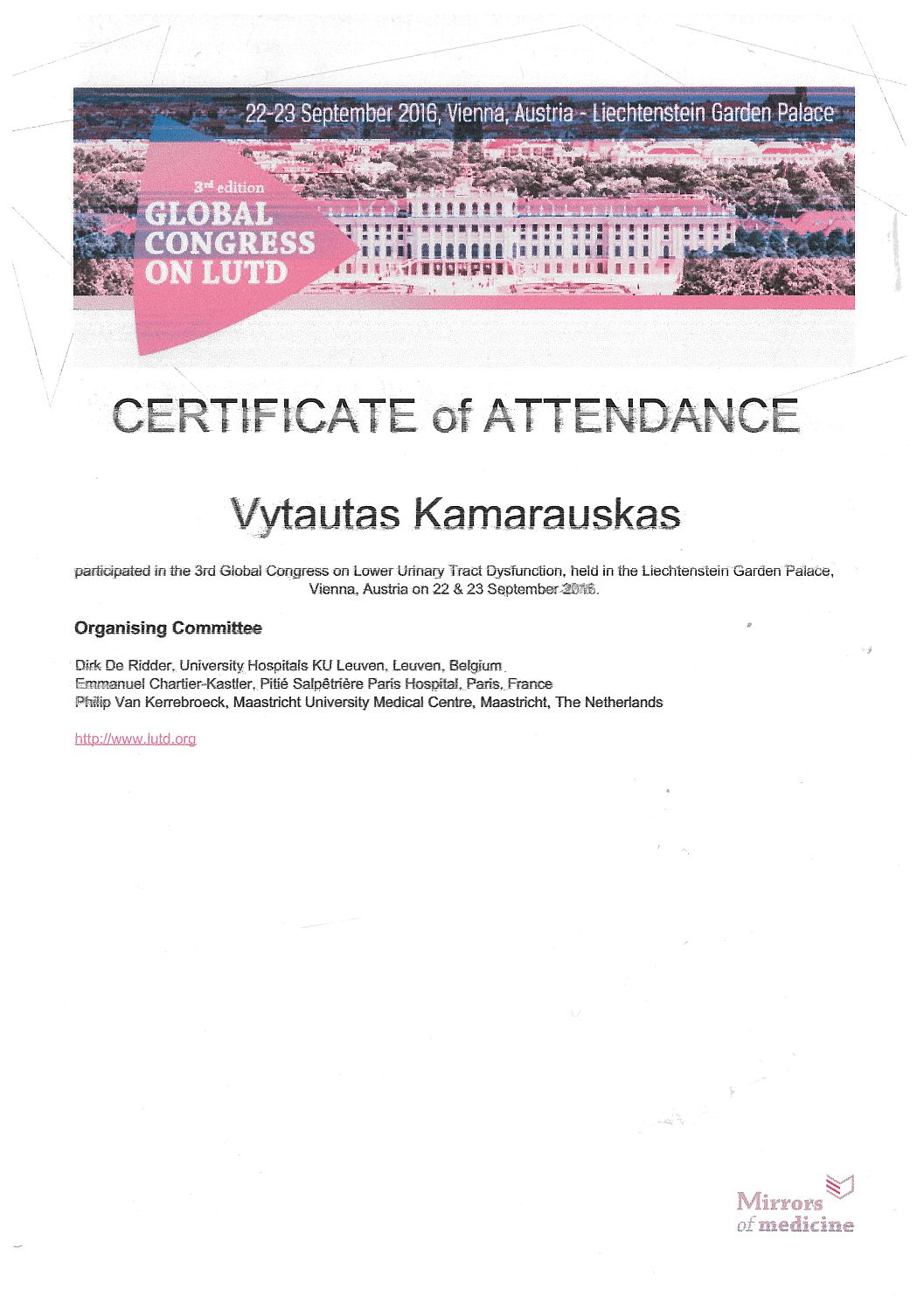 22-23 September 2016, Vienna. 3-rd Global Congress on Lower Urinary Tract Dysfunction